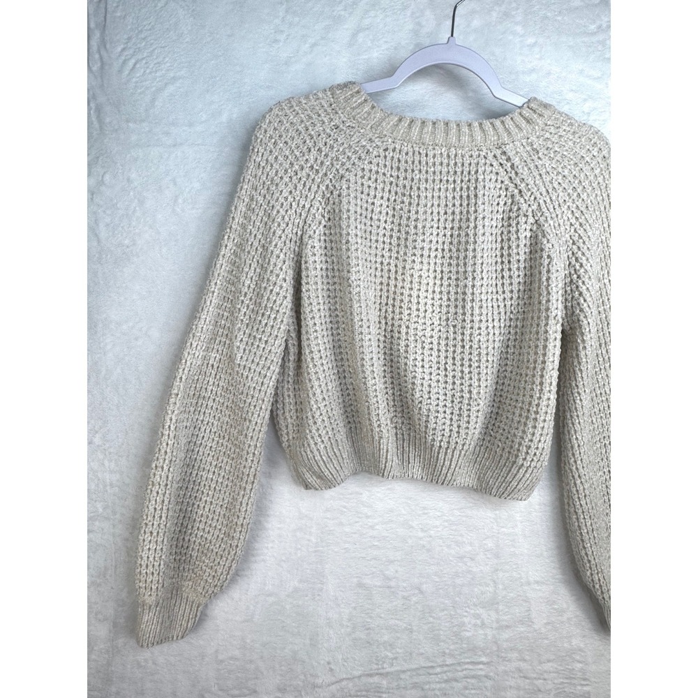 Altard State Chenille Waffle Knit Sweater Medium Oatmeal Cream Balloon Sleeve - Picture 4 of 11